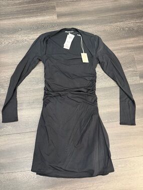 Abercrombie & Fitch Black Long-Sleeve Ruched Dress